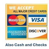 Payment methods:  Cash, Check, Debit/Credit Cards