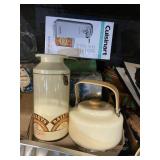 Metal Teapot And Vintage Lunchboxes With Can