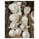 White Milk Glass Hobnail Dish Set Vases Sugar