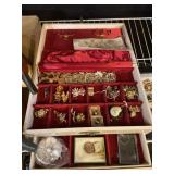 Assorted Jewelry Pins Necklaces In Jewelry Box