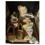 Women Porcelain Head Vases And Indian Moccasins