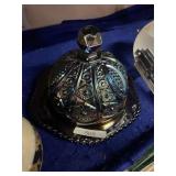 Purple Carnival Glass Butter Dish Iridescent