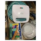 divided plates, bag clips, scale, waffle maker