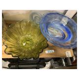 green and blue glassware