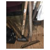 hoes and garden rake