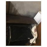 shelves and laundry sorter