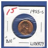 1955-S "BIE" Error Lincoln Cent