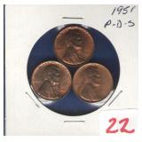 1951 - P,D,S Lincoln Cent Set