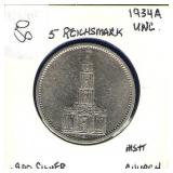 German 1934-A 5 Reichsmark German 1934-A 5 Reichsmark