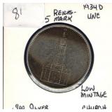 German 1934-D 5 Reichsmark German 1934-D 5 Reichsmark