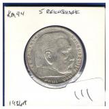 German 1936-A 5 Reichsmark German 1936-A 5 Reichsmark