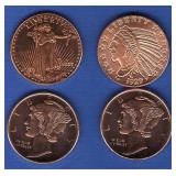 (4) 1/4 oz. Copper Rounds