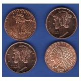 (4) 1/4 oz. Copper Rounds