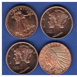 (4) 1/4 oz. Copper Rounds