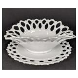 Pair Of Westmoreland Lace Milk Glass