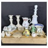 Wooden Tray Full Of Vintage China & Collectibles