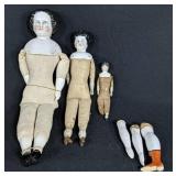 Three Early Porcelain China Dolls