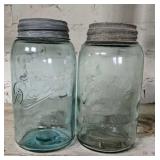 Pair Of Vintage No Shoulder Quart Mason Jars