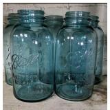 Five Half Gallon Blue Mason Jars