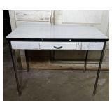 Vintage Enamel Top Table With Drawer
