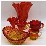 Amberina and Carnival Glass Grouping