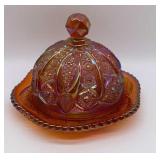 Iridescent Carnival Glass Covered Dish