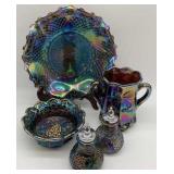 Iridescent Blue Carnival Glass - 5pcs