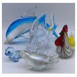 Art Glass and Crystal Animal Figurines - 5pcs