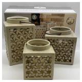 Stoneware Lantern Set w/Flameless Candles