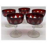 (5) French Ruby Red Gothic Arch Stem Sherbet