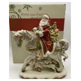 Damask Holiday Santa on Horse Figurine