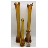(4) Amber Art Glass Vases