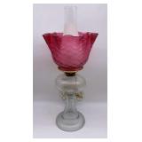 Electrified Oil Lamp w/Ruffled Edge Shade