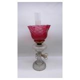 Electrified Oil Lamp w/Ruffled Edge Shade