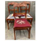 (3) Vintage Rose Carved Chairs