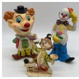 Chalkware Bobblehead Clown and Clown Figurines