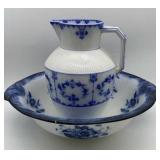 Blue and White Pitcher w/Wash Bowl