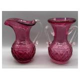 Cranberry Blown Glass Vase and Pitcher