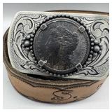 1881 Morgan Silver Dollar Belt Buckle and Belt