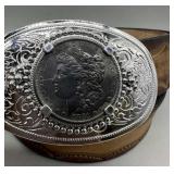 1881 Morgan Silver Dollar Belt Buckle and Belt