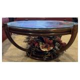 Round Glass Bamboo Coffee Table with Plant