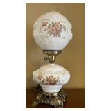 1960s Hand-painted Embossed Rose Milk Glass Lamp 1960s Hand-painted Embossed Rose Milk Glass Lamp