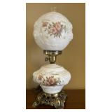 1960s Hand-painted Embossed Rose Milk Glass Lamp