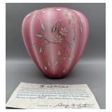 Fenton Rosalene Satin Glass Vase - Artist Signed Fenton Rosalene Satin Glass Vase - Artist Signed