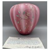 Fenton Rosalene Satin Glass Vase - Artist Signed