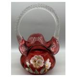 Fenton Cranberry Artist Signed Handpainted Basket Fenton Cranberry Artist Signed Handpainted Basket