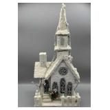 Light Wood Flocked Christmas Church Light Wood Flocked Christmas Church