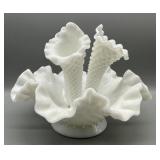 Fenton Hobnail Milk Glass Epergne Flower Holder Fenton Hobnail Milk Glass Epergne Flower Holder