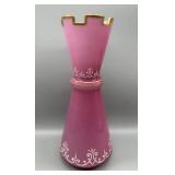 Vintage Pink Handpainted Art Glass Vase