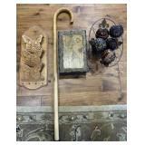 Wood Box, Decor Balls, Mailholder and Cane Wood Box, Decor Balls, Mailholder and Cane
